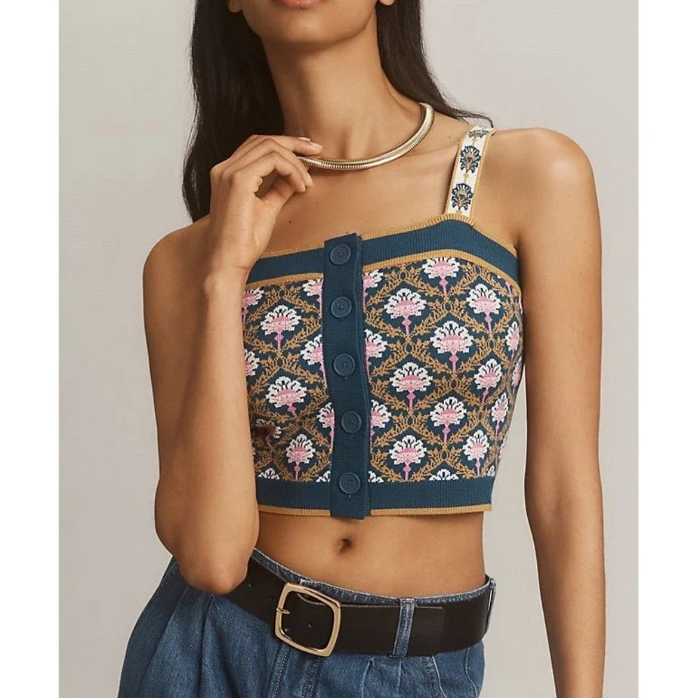 Anthropologie Maeve Square Neck Crop Sweater Tank Size XL Boho Sleeveless - Picture 4 of 11